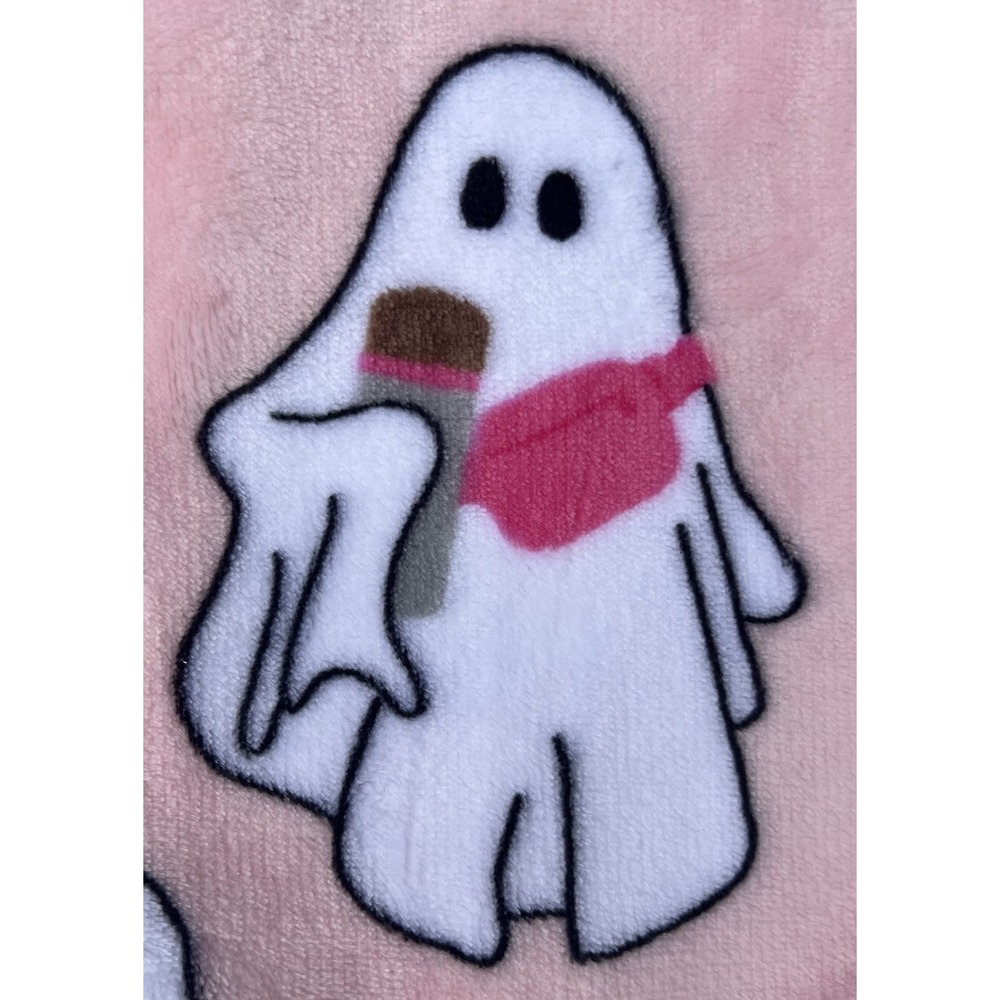 Hey Boo! Pink Halloween Girl Ghost Stanley Crossbody Velvet Plush Throw 50x 70